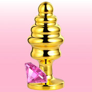 Erox The Anal Play Gold Ribbed Pembe Taşlı Boğumlu Metal Anal Plug-Small