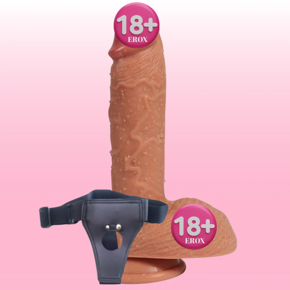 Shequ Dildo Series Buru Çift Katmanlı 22 cm Kemerli Realistik Penis