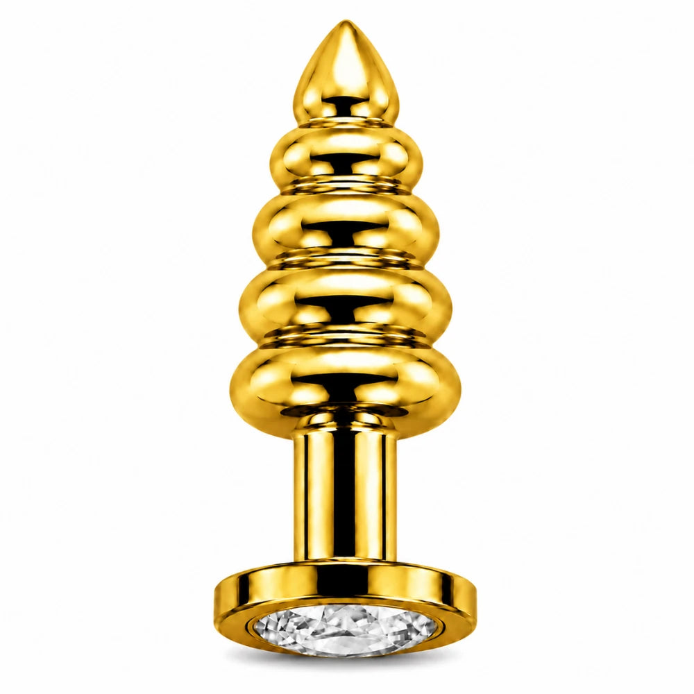 Frowzer Anal Play Gold Ribbed Beyaz Taşlı Boğumlu Metal Anal Plug – Small