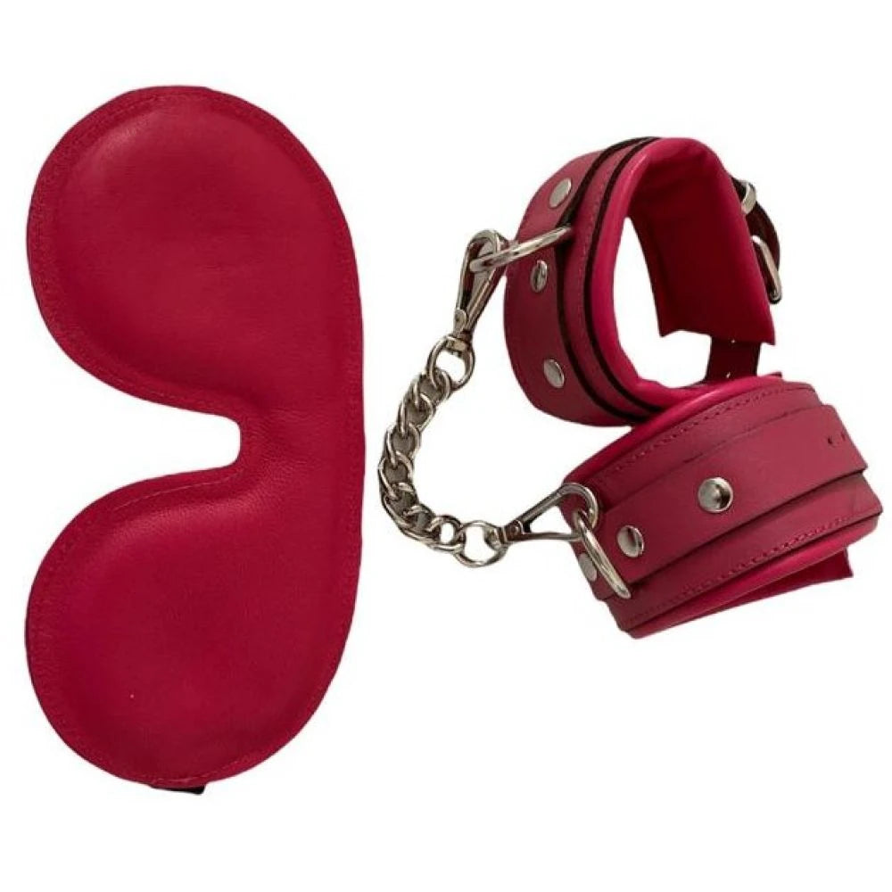 Frowzer Fetish Dreams Pink Fetish Leather Handcuffs Set 3 lü