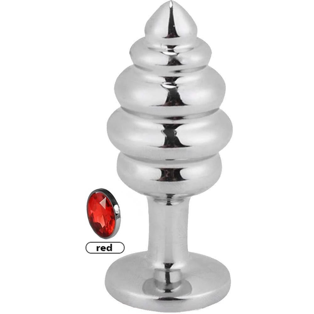 Frowzer Silver Medium Kırmızı Taşlı Boğumlu Anal Alıştırıcı Metal Plug