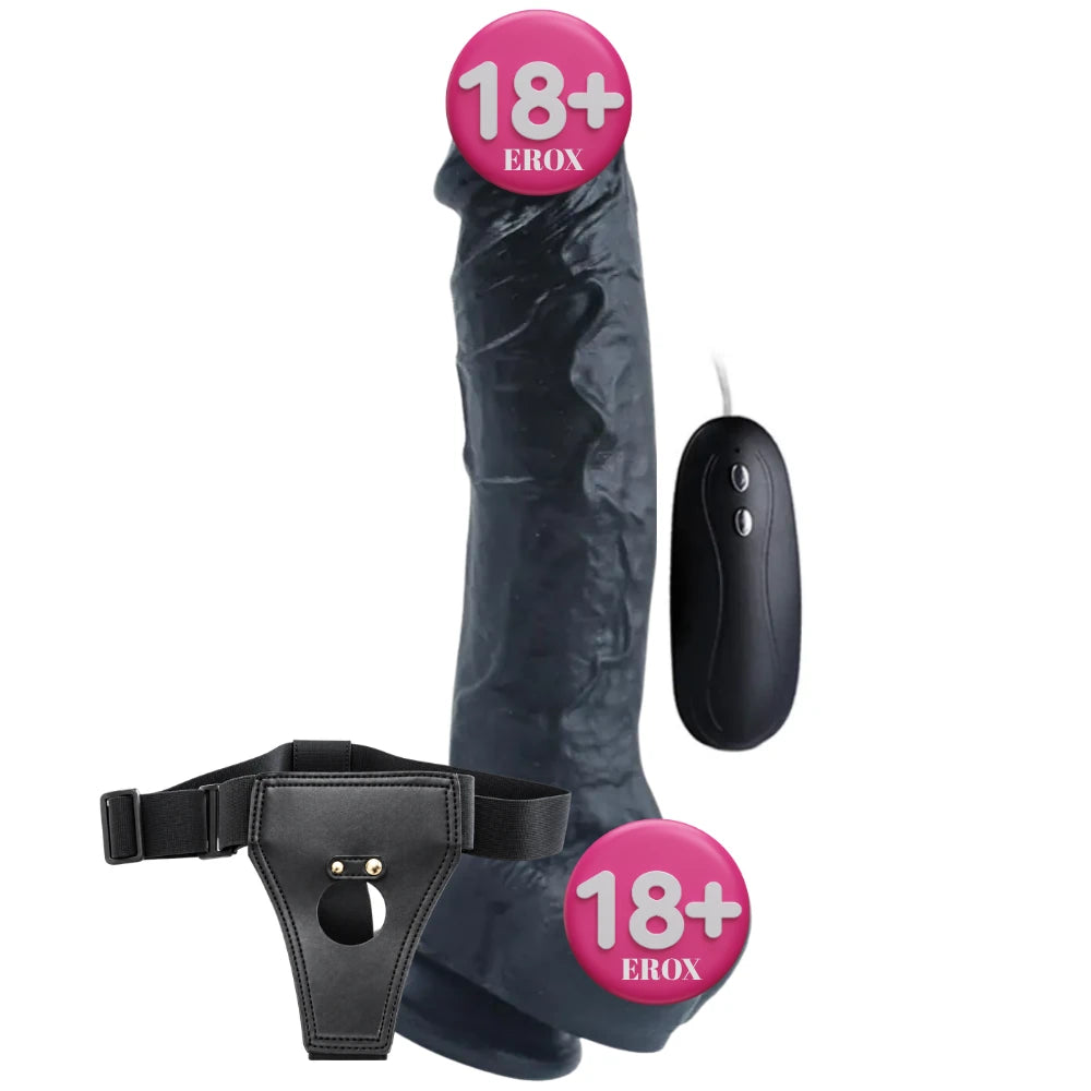 Xise Dildo Series Adonis Strapon 10 Mod Titreşimli Belden Bağlamalı Realistik Penis 18 Cm-Siyah