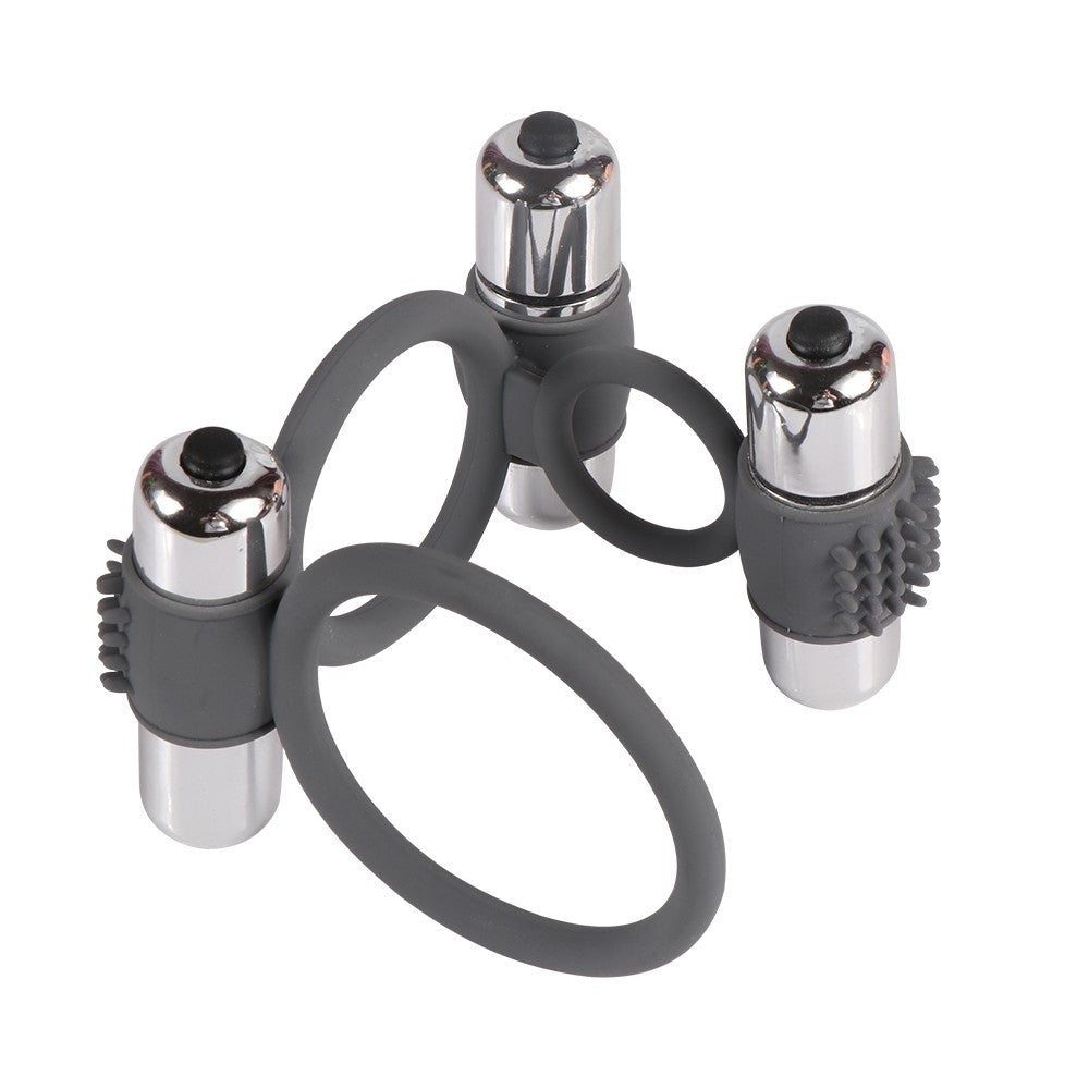 Shequ Klitoris 3 Bölgeli Titreşimli Penis Halkası