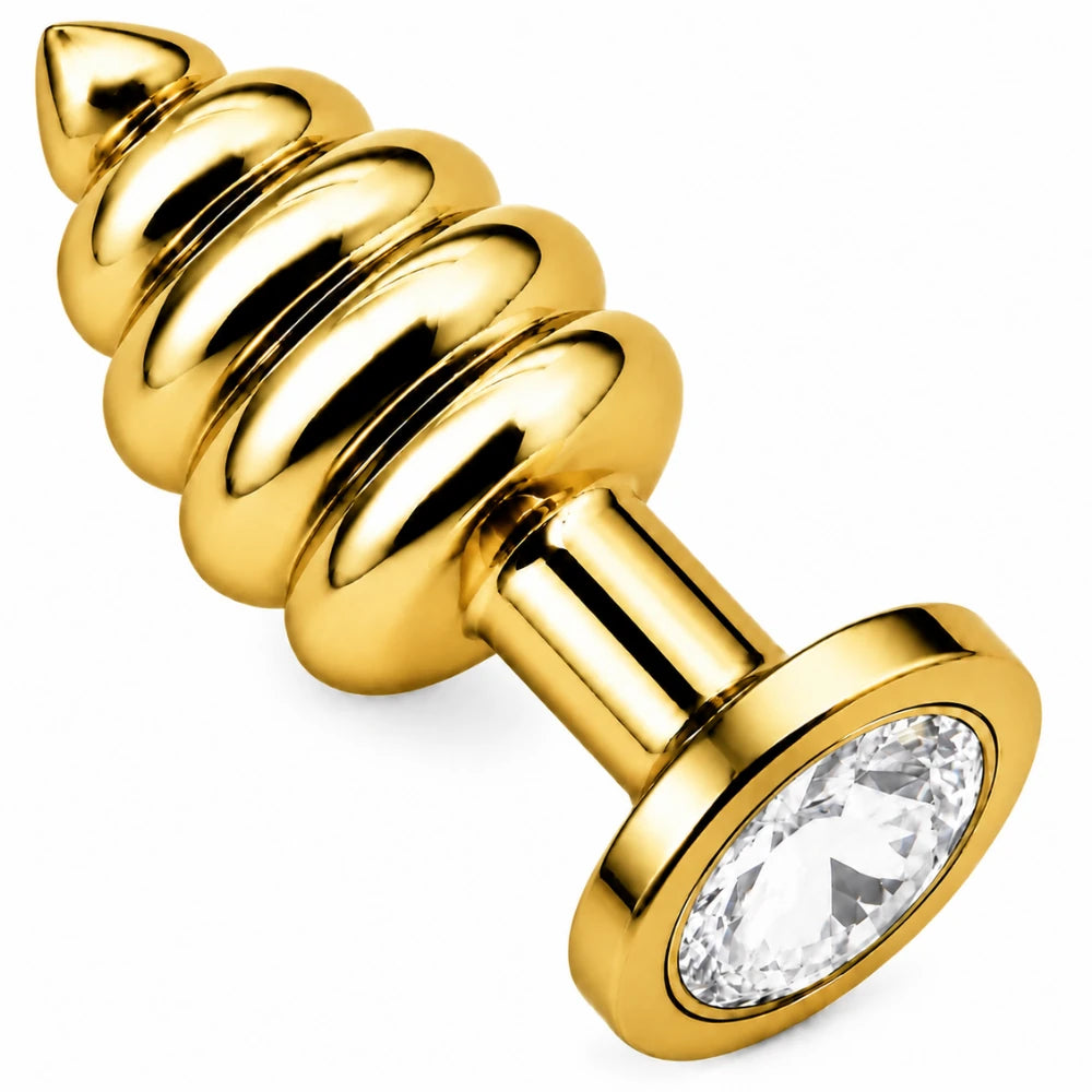Frowzer Anal Play Gold Ribbed Beyaz Taşlı Boğumlu Metal Anal Plug – Small