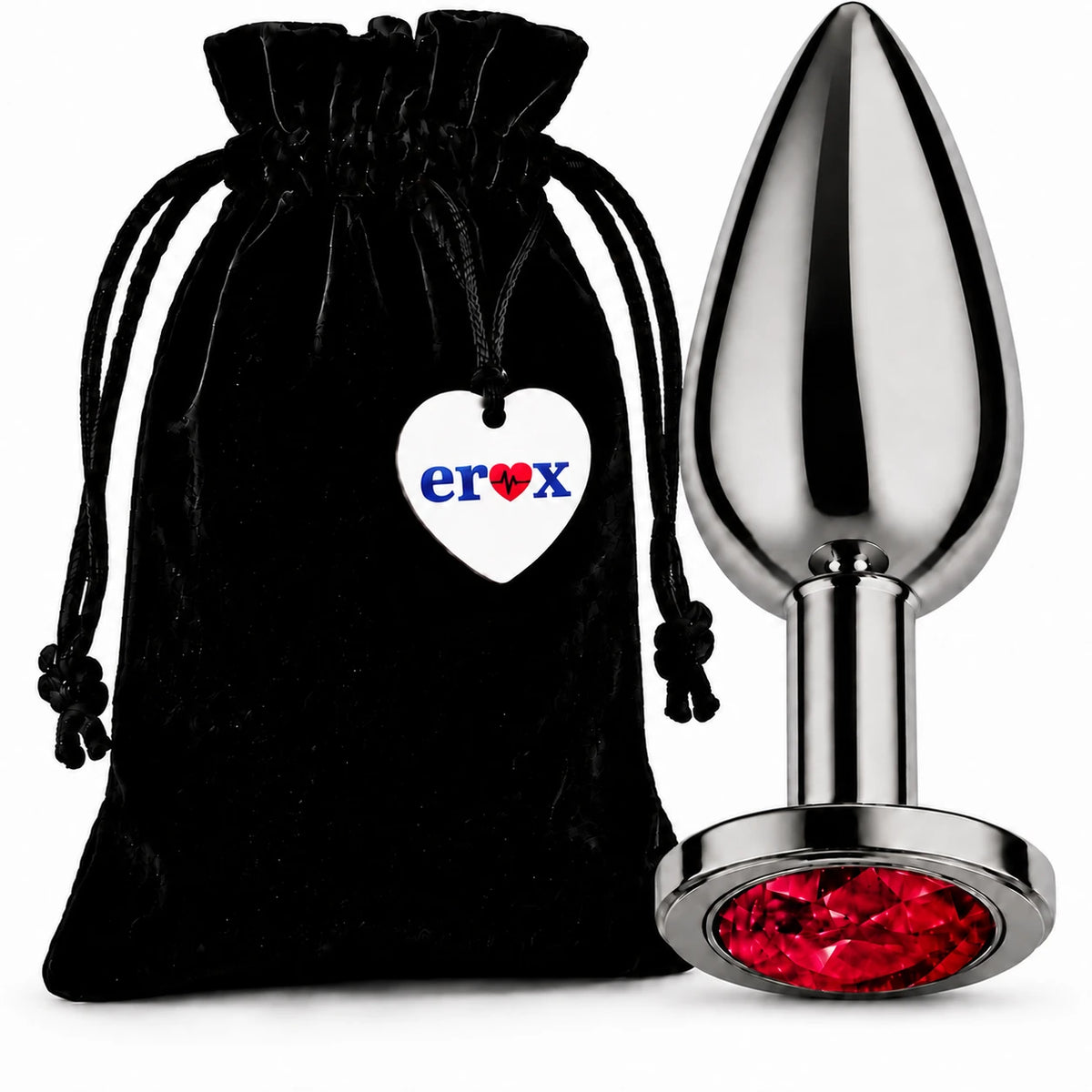 Frowzer Anal Fantasy Gri Metal Kırmızı Taşlı Lüks Çelik Anal Plug – Medium