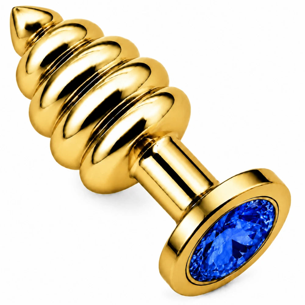 Frowzer Anal Play Gold Ribbed Mavi Taşlı Boğumlu Metal Anal Plug – Small
