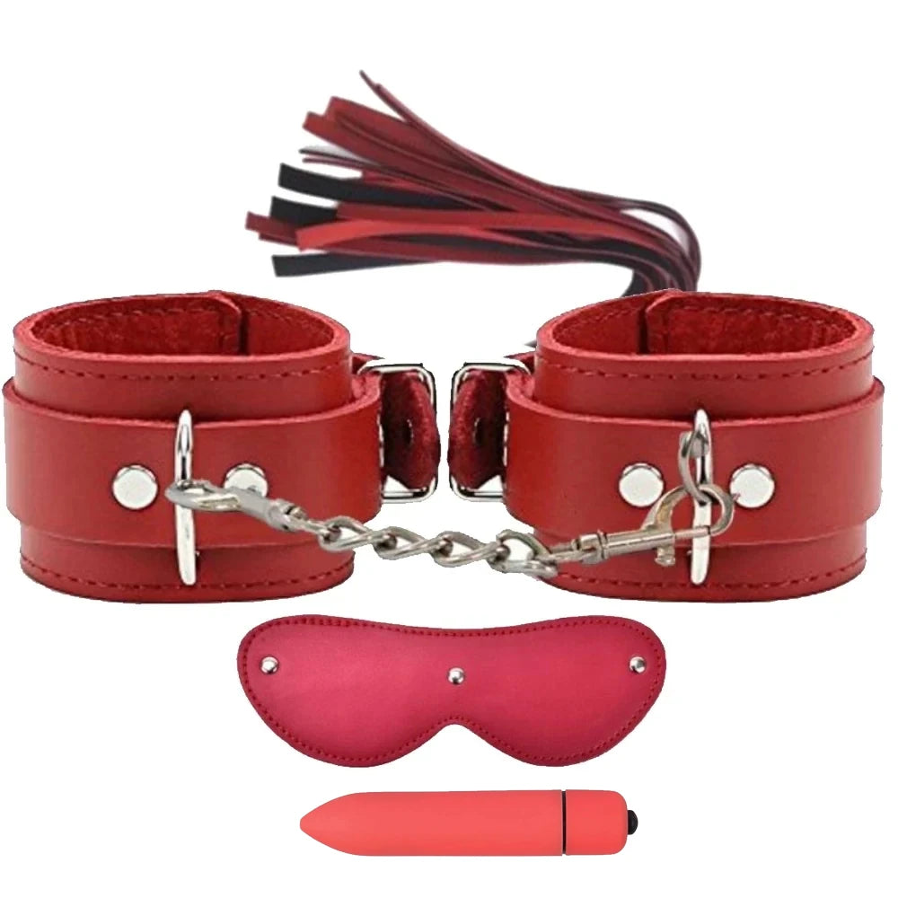 Frowzer Fetish Fantasy Series Cuffs Vibratörlü Deri Fetiş Pozisyon Kelepçe Seti-Kırmızı