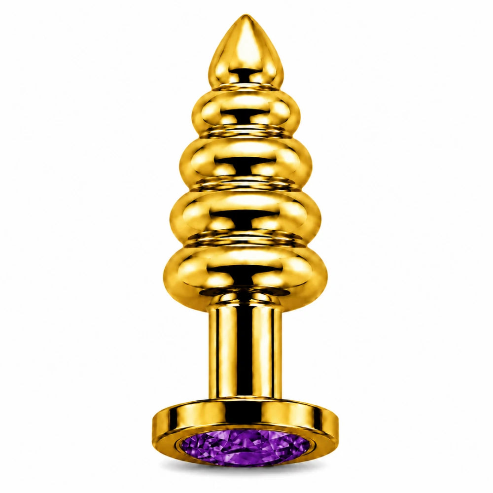 Frowzer Anal Play Gold Ribbed Mor Taşlı Boğumlu Metal Anal Plug – Small