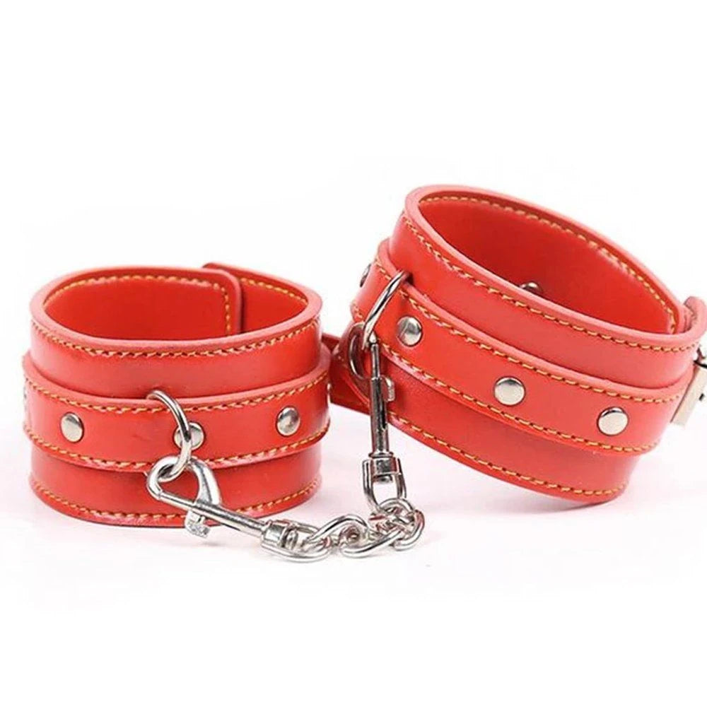 Frowzer Fetish Fantasy Series Cuffs Vibratörlü Deri Fetiş Pozisyon Kelepçe Seti-Kırmızı