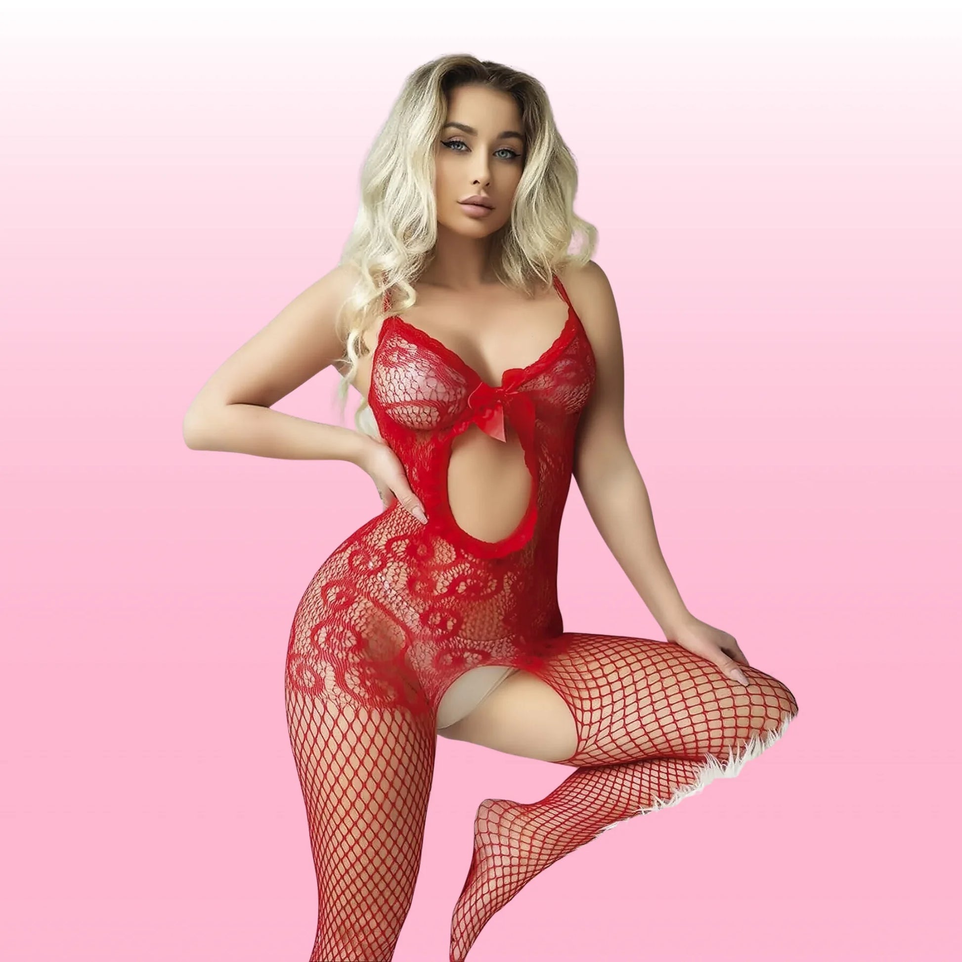 Erox She Shein Fantasy Wear Seksi Vücut Çorabı-Kırmızı