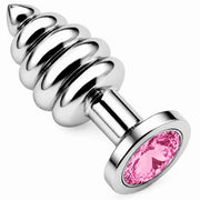 Frowzer Anal Play Silver Ribbed Pembe Taşlı Boğumlu Metal Anal Plug - Medium