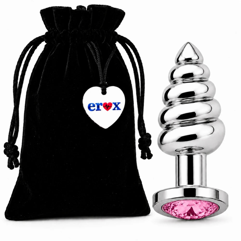 Frowzer Anal Play Silver Ribbed Pembe Taşlı Boğumlu Metal Anal Plug - Medium