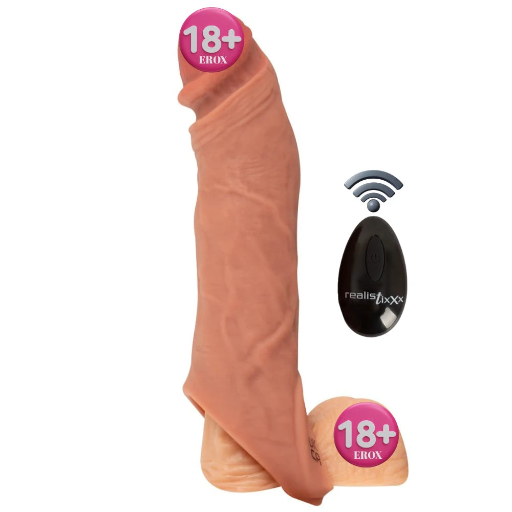 Frowzer Realistixxx Uzaktan Kumandalı Titreşimli ve Testis Halkalı Penis Kılıfı