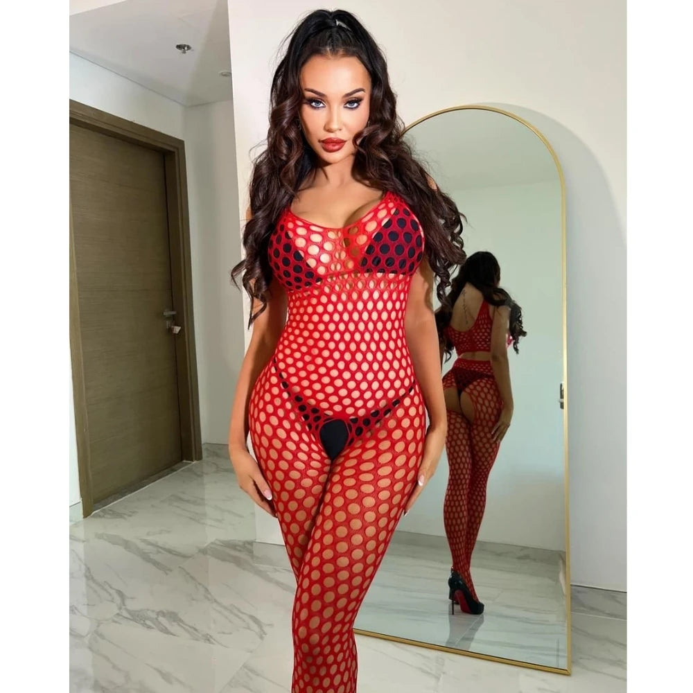 Frowzer Fantasy Wear Seksi Fileli Kırmızı Vücut Çorabı