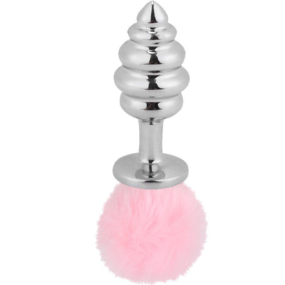 Erox Ribbed Boğumlu Pembe Peluş Çelik Anal Plug