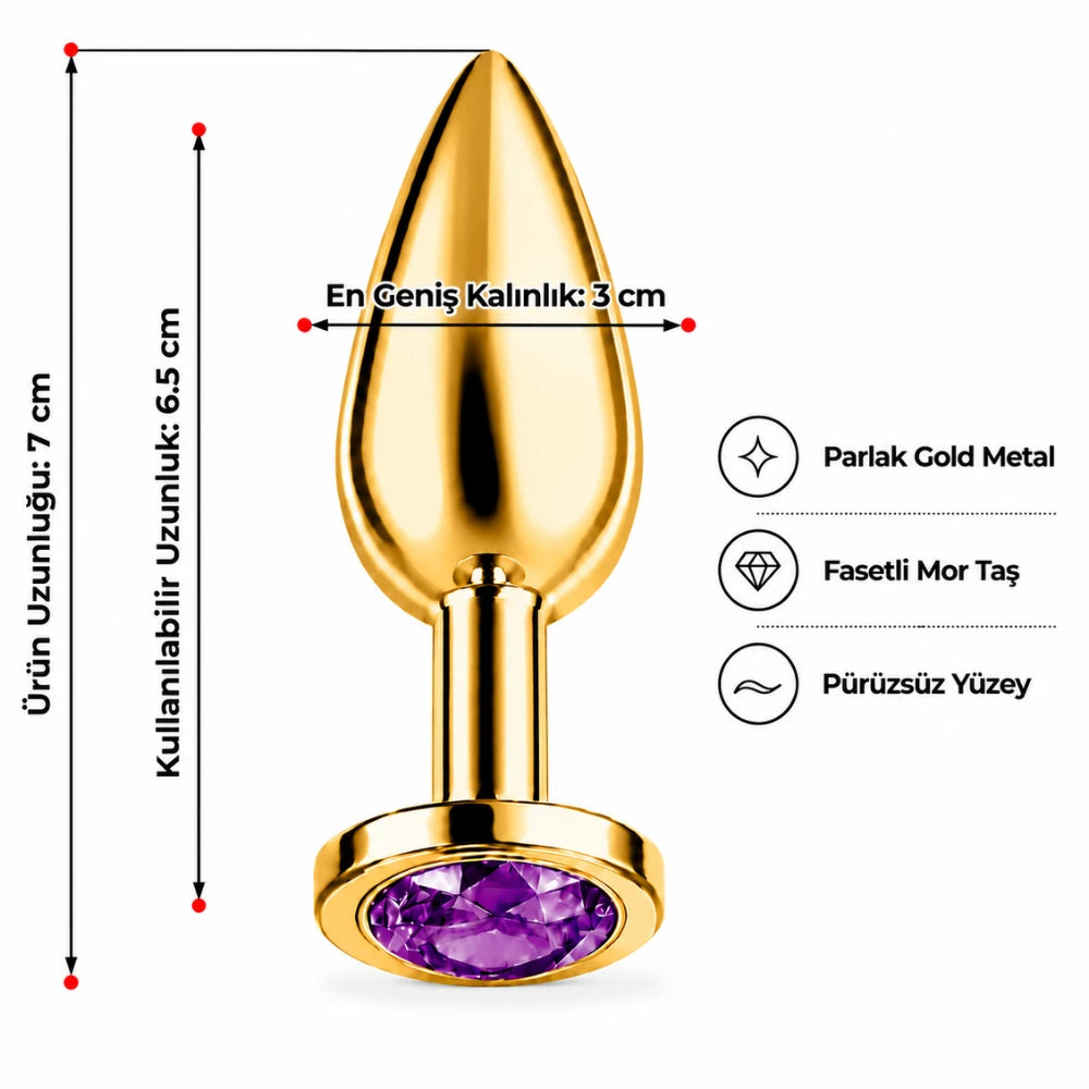Frowzer Anal Fantasy Luxury Diamond Gold Çelik Mor Taşlı Metal Anal Plug – Small