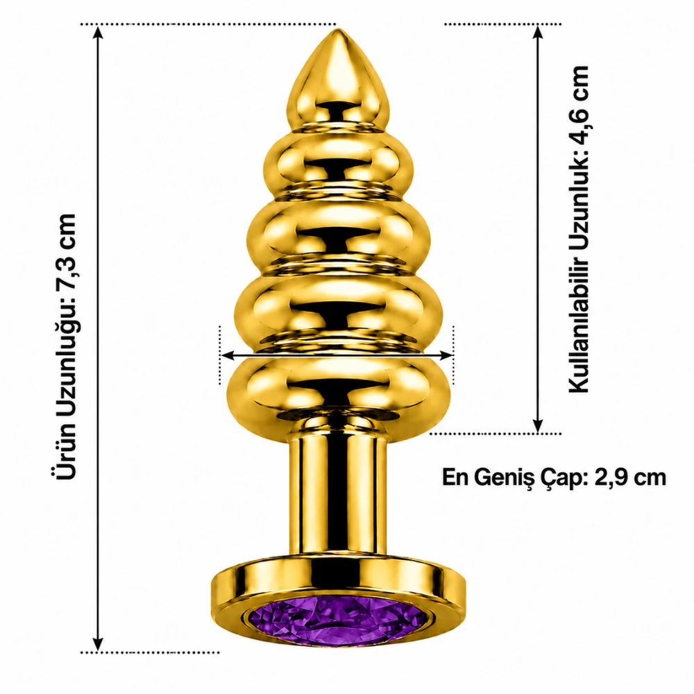 Frowzer Anal Play Gold Ribbed Mor Taşlı Boğumlu Metal Anal Plug – Small