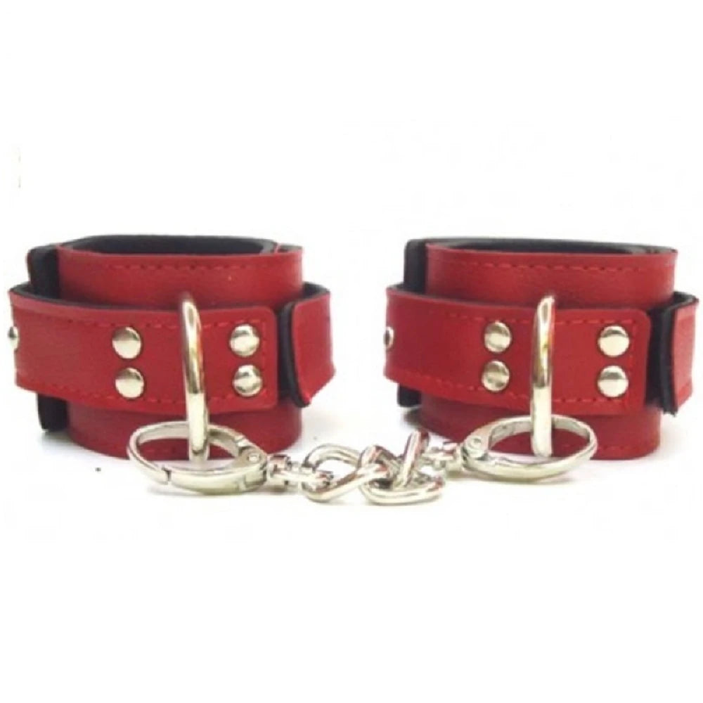 Frowzer Fetish Love Game Leather Hand Cuffs Deri Kelepçe-Kırmızı