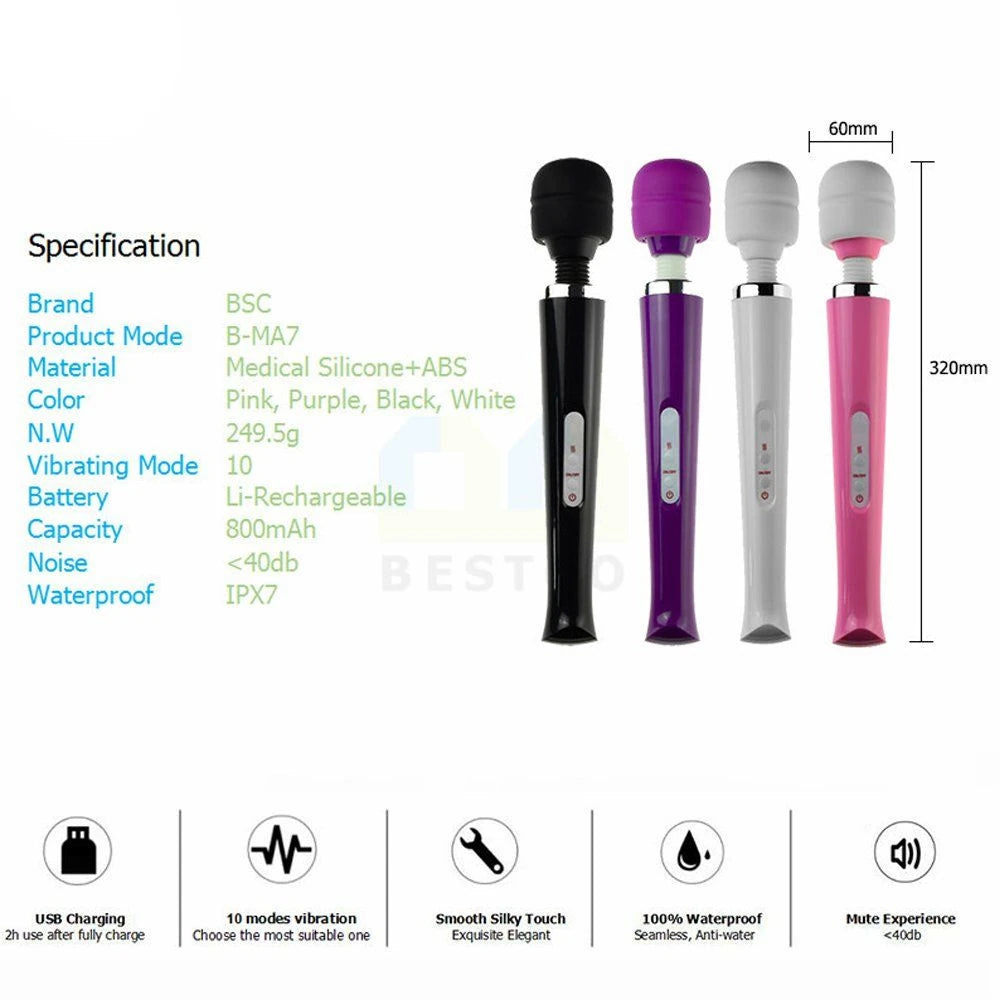 Frowzer Magic Massager Pink Profesyonel 10 Modlu Güçlü Masaj Aleti