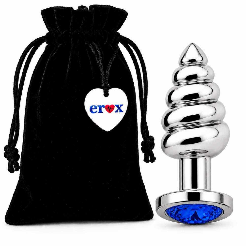 Frowzer Anal Play Silver Ribbed Mavi Taşlı Boğumlu Metal Anal Plug - Small