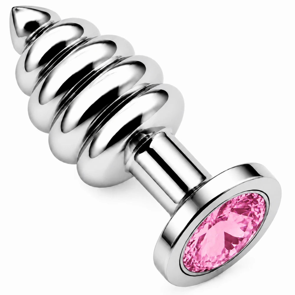 Frowzer Anal Play Silver Ribbed Pembe Taşlı Boğumlu Metal Anal Plug - Large