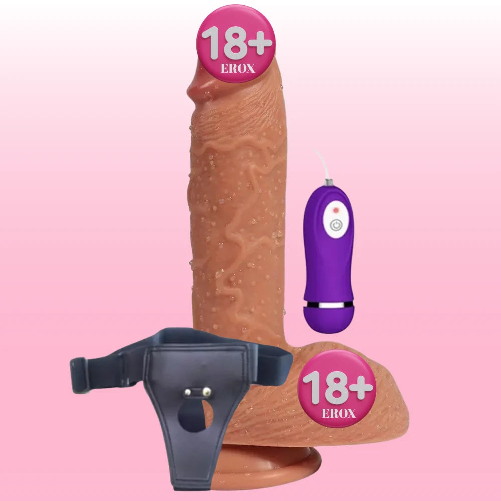 Shequ Dildo Series Buru Çift Katmanlı 22 Cm Kemerli Titreşimli Realistik Penis