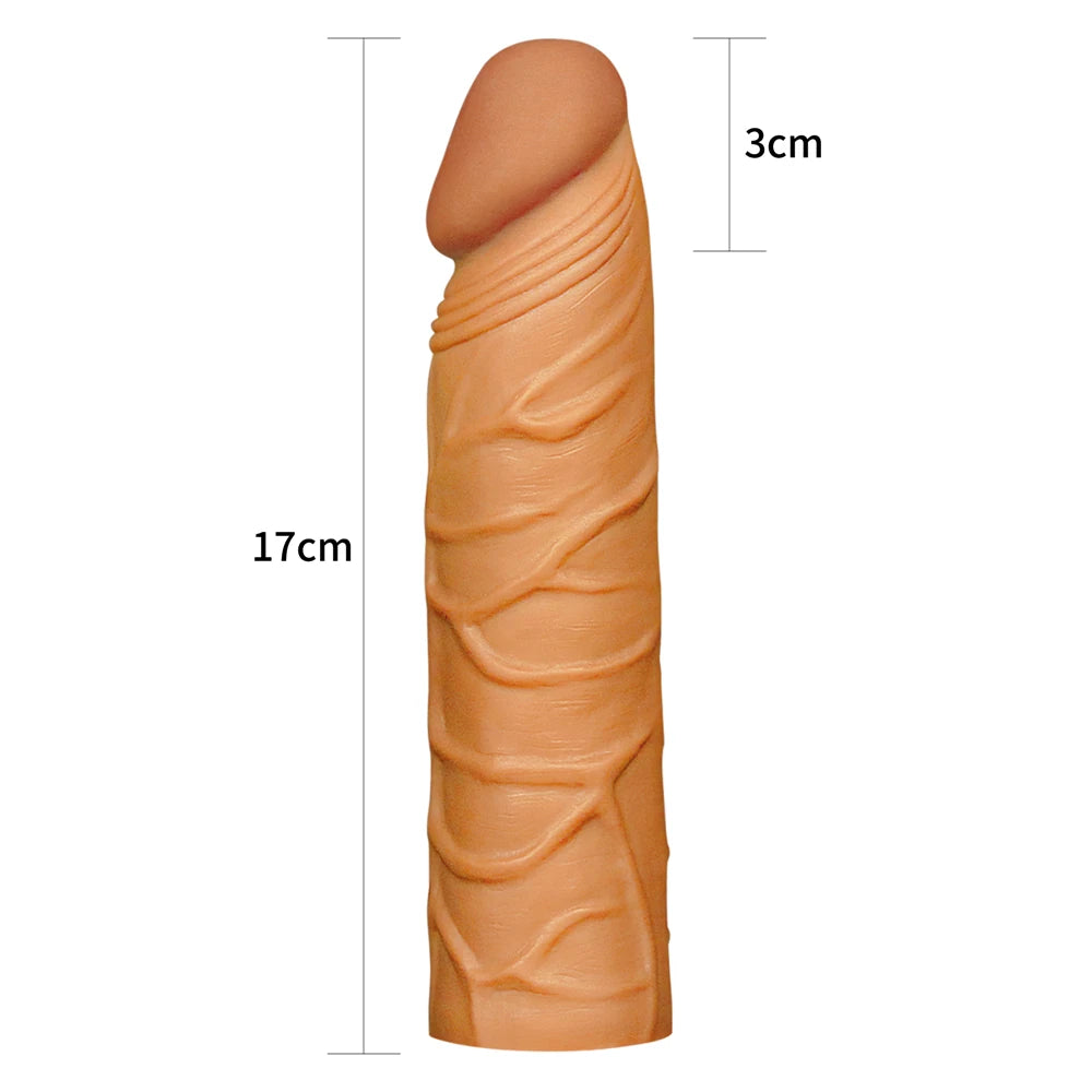 Lovetoy Pleasure X-Tender 3 cm Dolgulu Damarlı Melez Realistik Penis Kılıfı