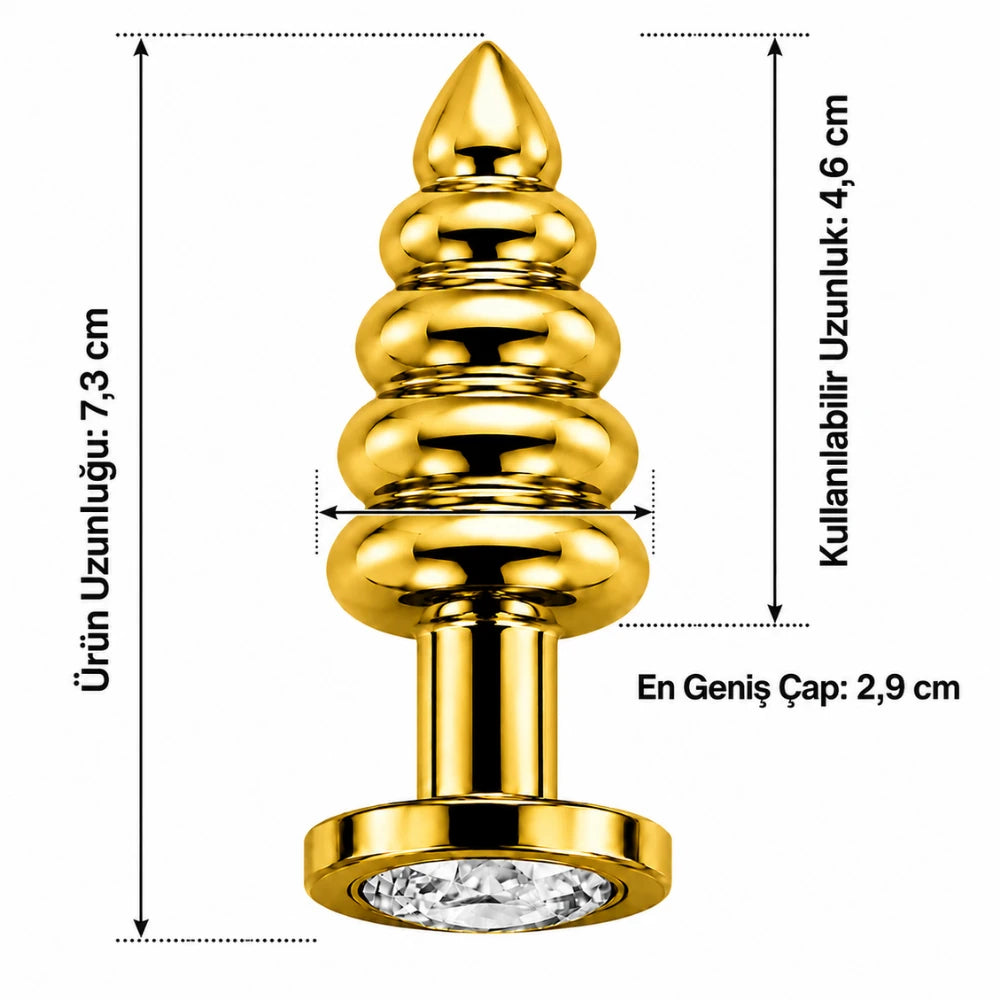 Frowzer Anal Play Gold Ribbed Beyaz Taşlı Boğumlu Metal Anal Plug – Small