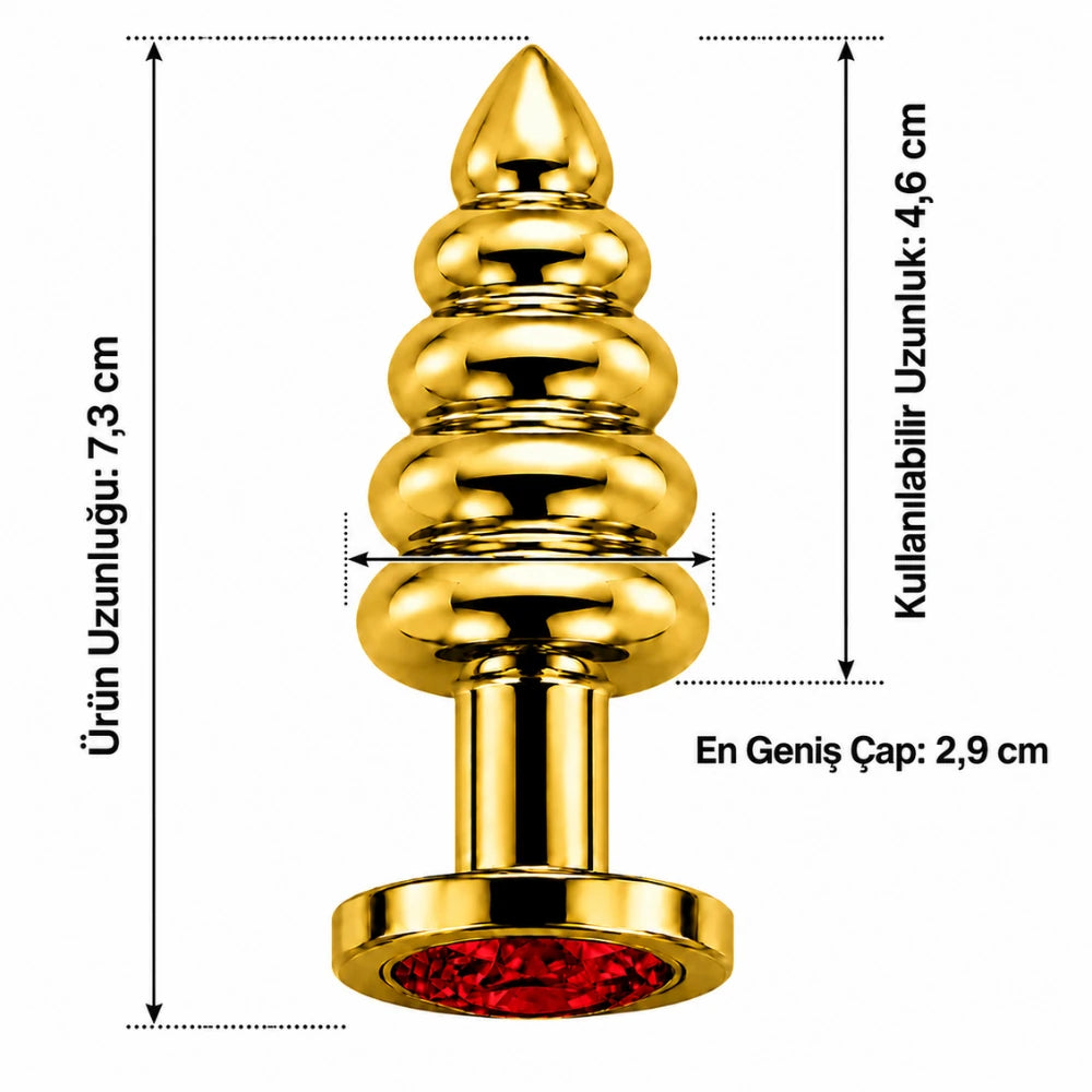Frowzer Anal Play Gold Ribbed Kırmızı Taşlı Boğumlu Metal Anal Plug – Small