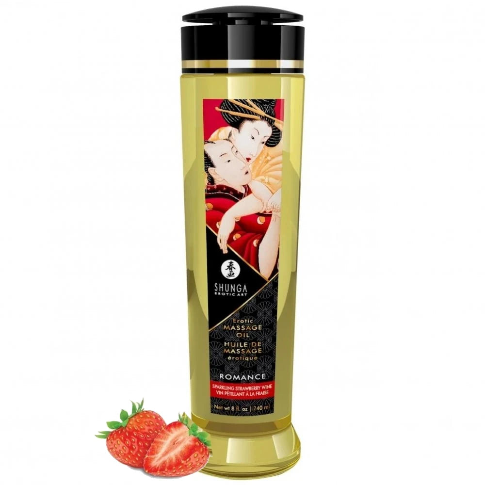 Shunga Massage Oil Sensation Çilek Aromalı Isıtmalı Masaj Yağı 240 Ml.