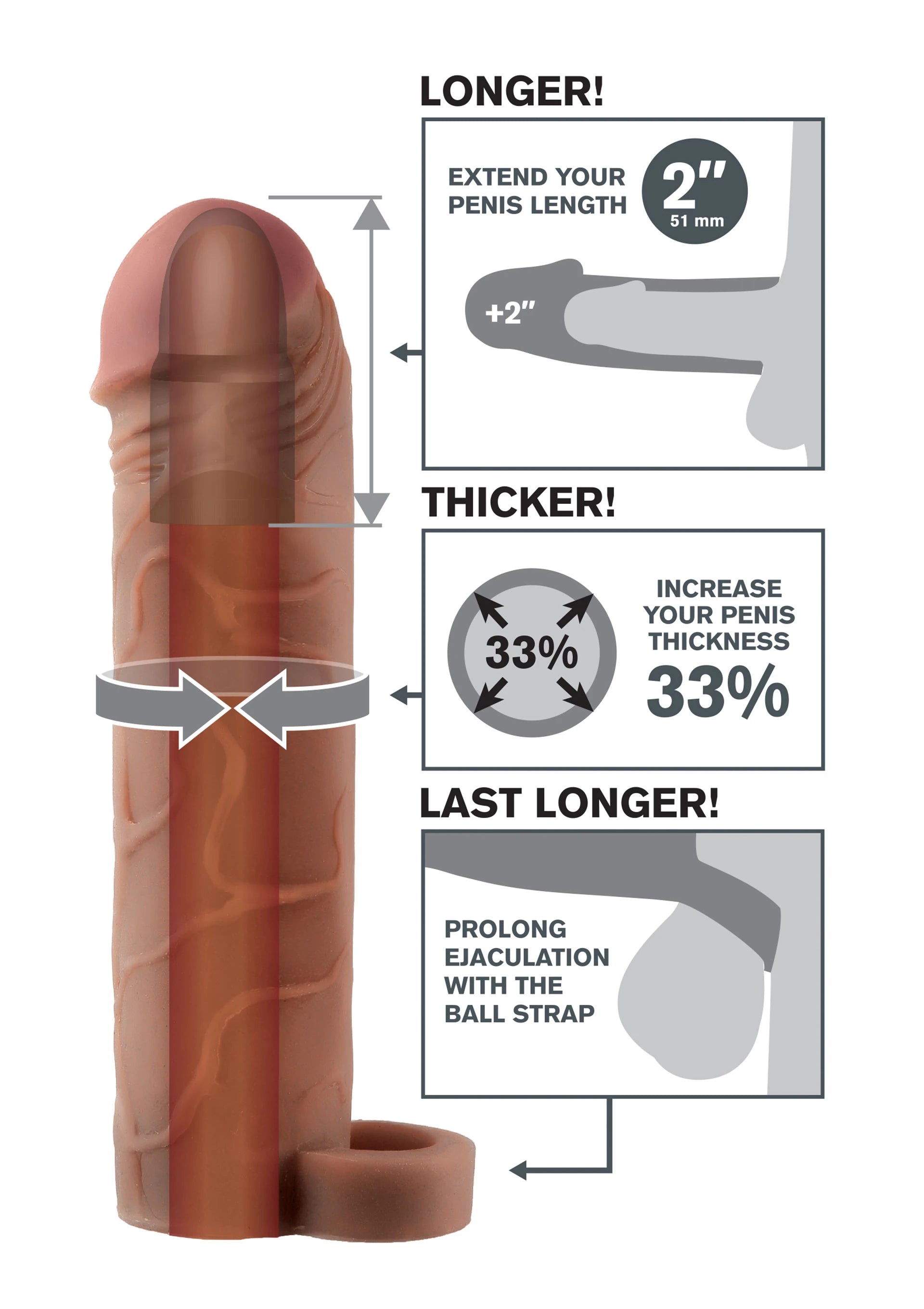Pipedream Fantasy X-Tensions Perfect 2'' Testis Geçirmeli Amerikan Melez Penis Kılıfı