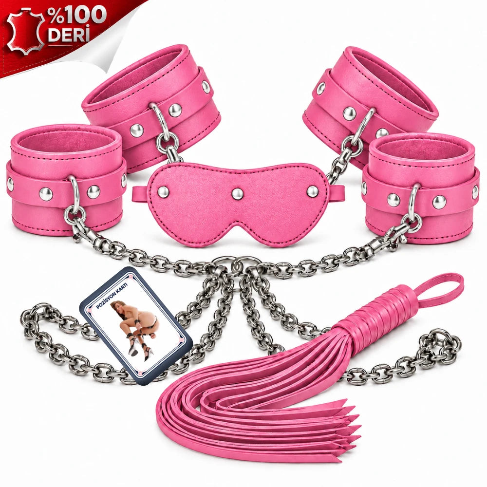 Frowzer The Fetish Hakiki Deri El-Ayak Bağlama Kelepçe Seti-Pembe