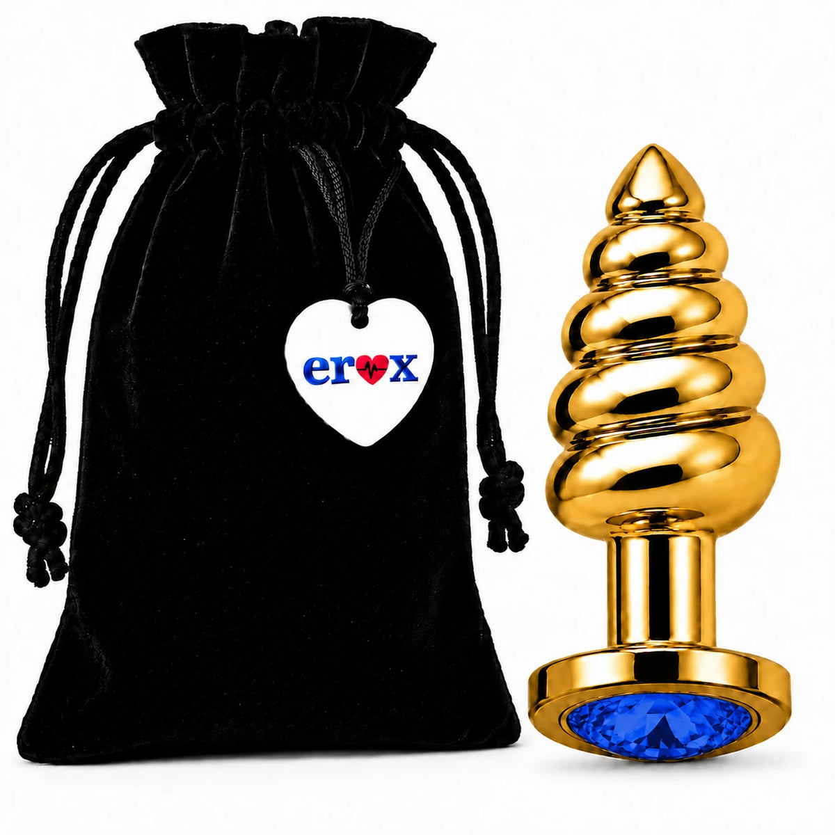 Frowzer Anal Play Gold Ribbed Mavi Taşlı Boğumlu Metal Anal Plug – Small