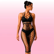 Frowzer She Fantasy Wear Halter Bodycon Dress Vücut Çorabı