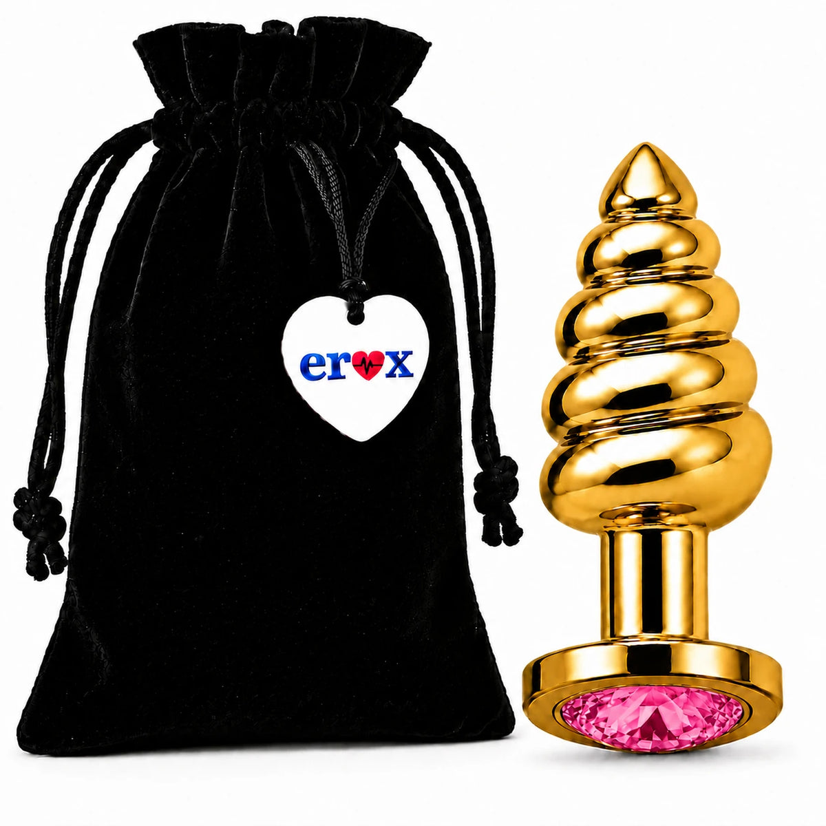 Frowzer Anal Play Gold Ribbed Pembe Taşlı Boğumlu Metal Anal Plug – Small
