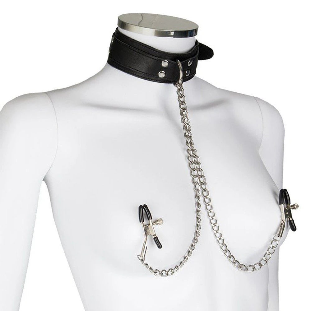 Frowzer Fetish Fantasy Series Collar With Nipple Clamps Zincirli Göğüs Klipsi