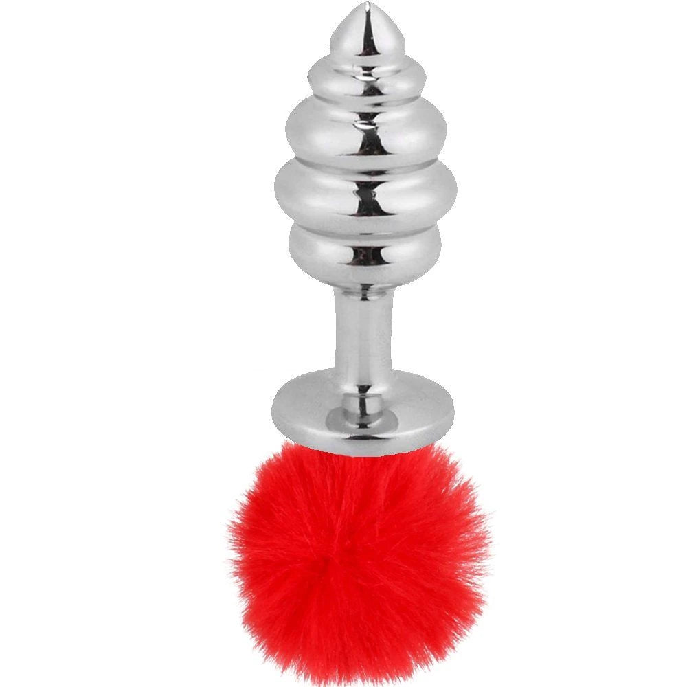 Frowzer Ribbed Boğumlu Kırmızı Peluş Çelik Anal Plug