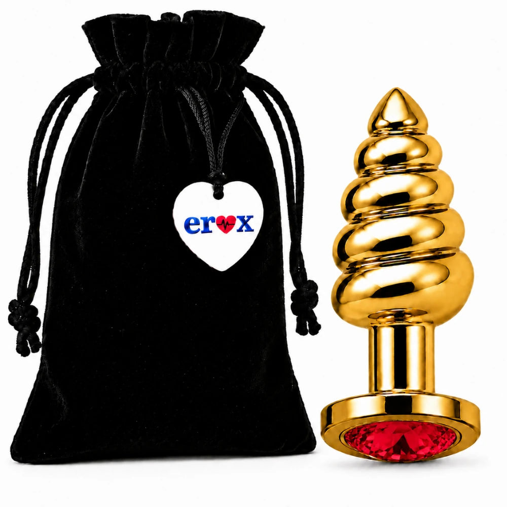 Frowzer Anal Play Gold Ribbed Kırmızı Taşlı Boğumlu Metal Anal Plug – Small