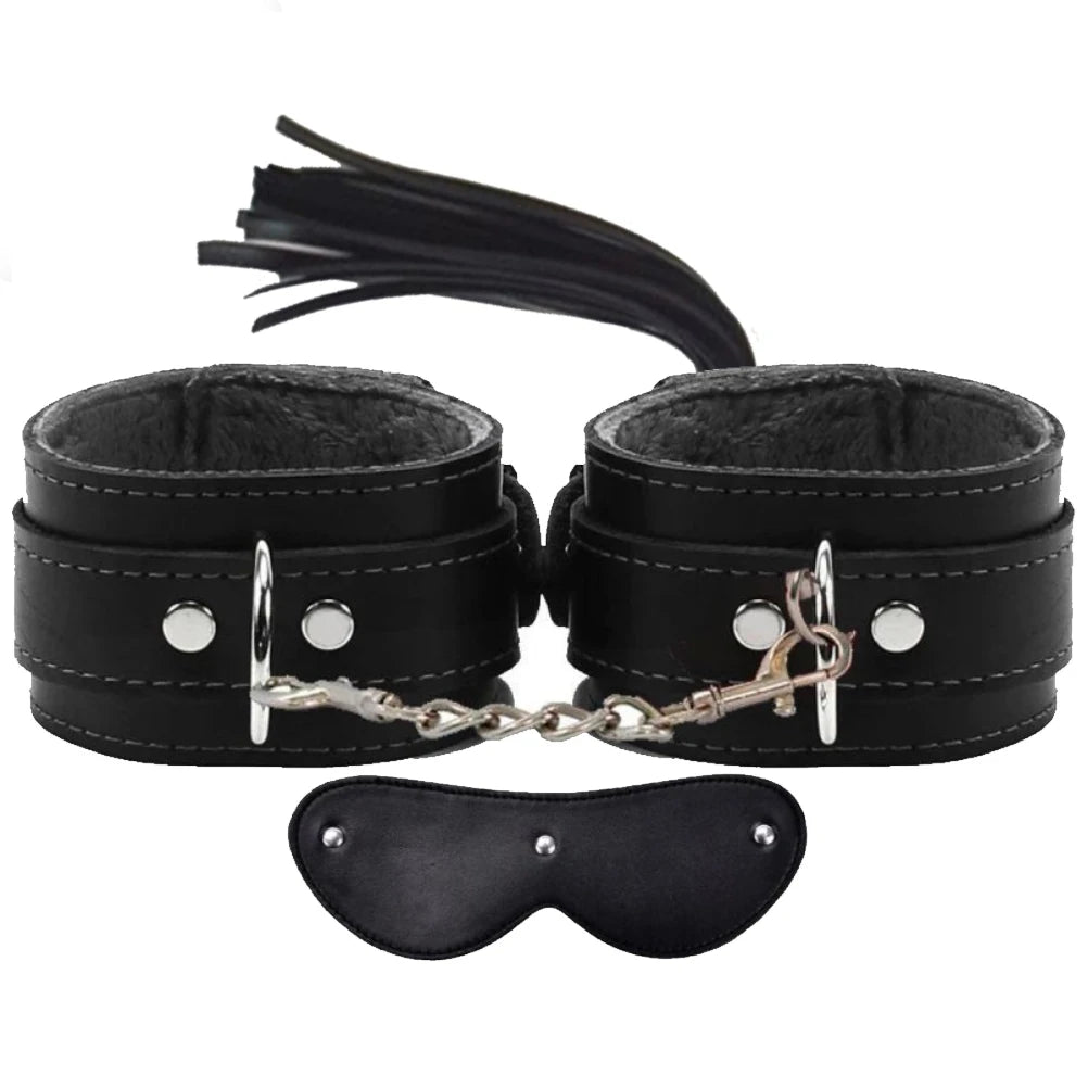 Frowzer Fetish Fantasy Series Cuffs 3 Pcs. Deri Fetiş Pozisyon Kelepçe Seti-Siyah