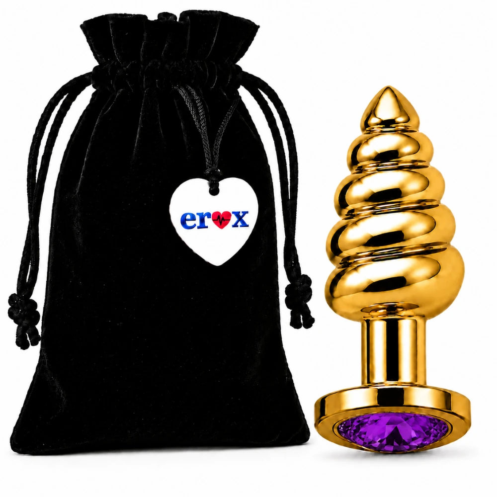 Frowzer Anal Play Gold Ribbed Mor Taşlı Boğumlu Metal Anal Plug – Small