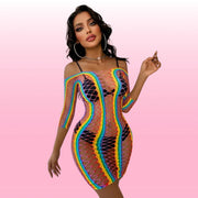 Erox She Sein Body Suit Seksi Gökkuşağı Gecelik