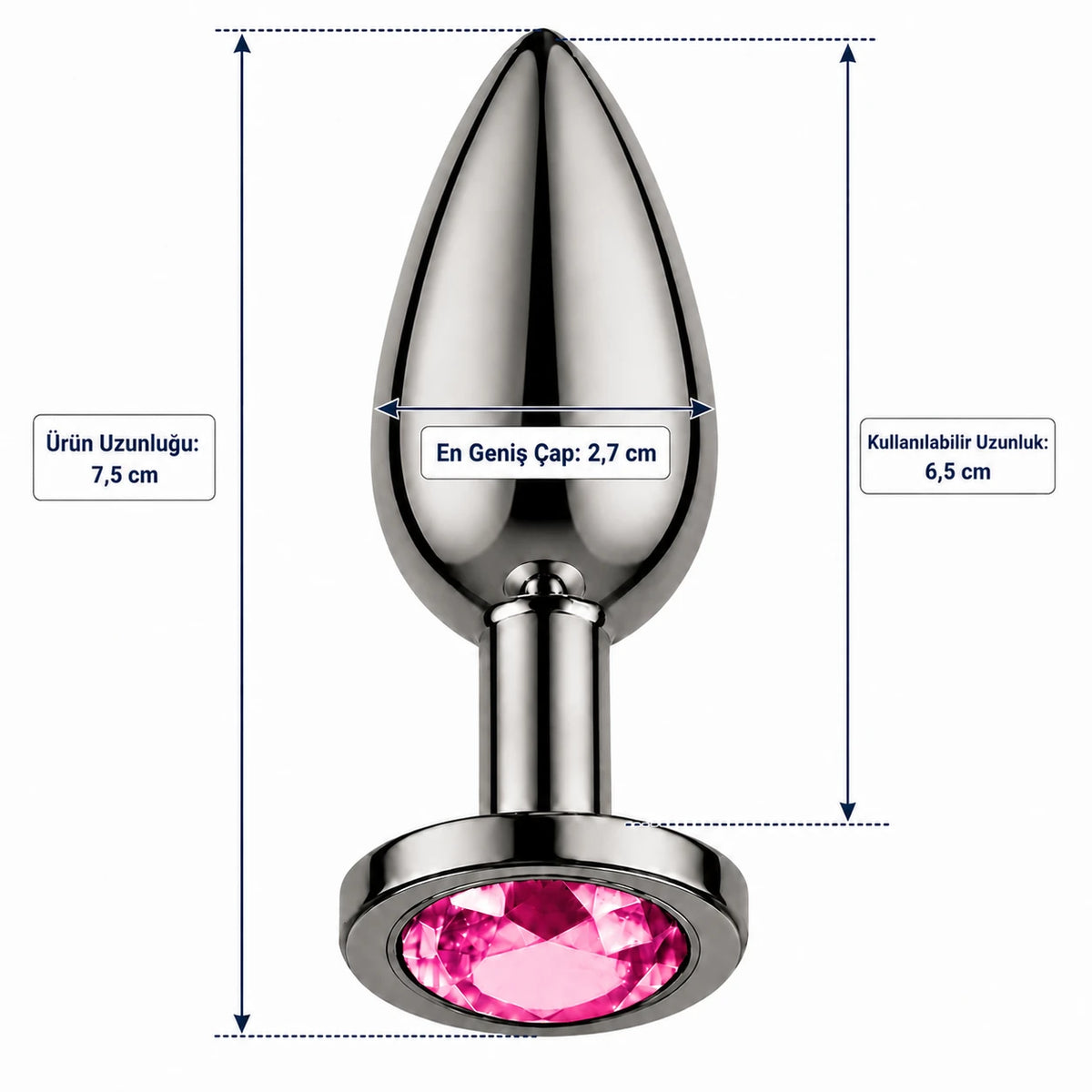 Frowzer Anal Fantasy Gri Metal Pembe Taşlı Lüks Çelik Anal Plug – Small