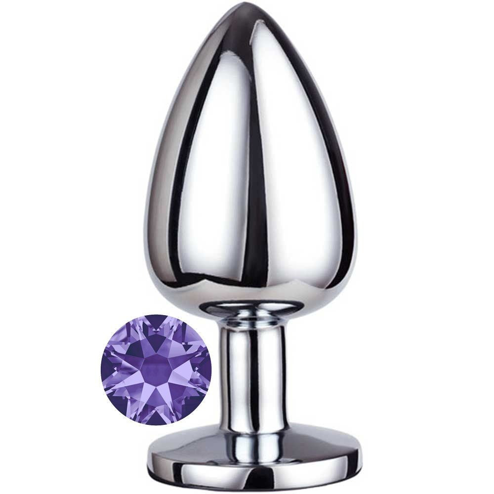 Erox Luxury Silver Mor Taşlı Orta Boy Metal Anal Plug