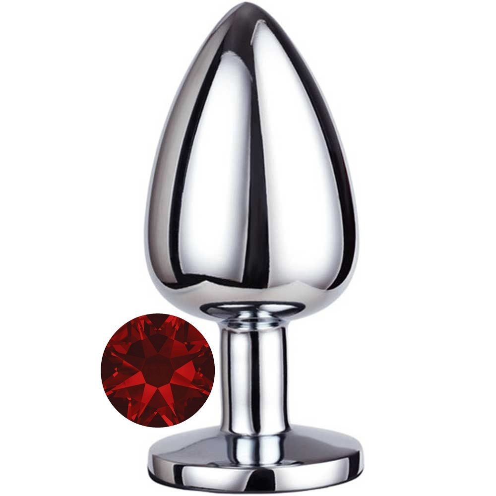 Erox Luxury Silver Kırmızı Taşlı Orta Boy Metal Anal Plug