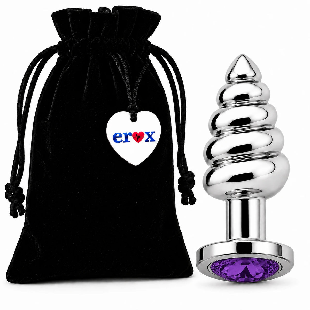 Frowzer Anal Play Silver Ribbed Mor Taşlı Boğumlu Metal Anal Plug - Large