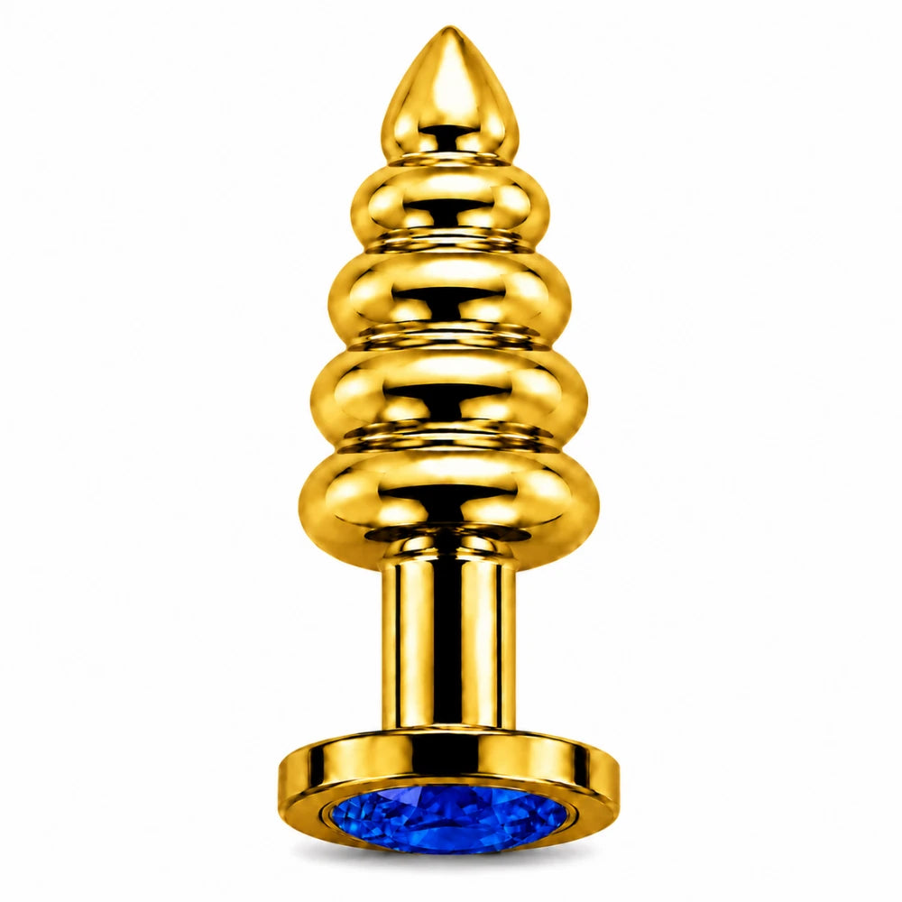 Frowzer Anal Play Gold Ribbed Mavi Taşlı Boğumlu Metal Anal Plug – Small