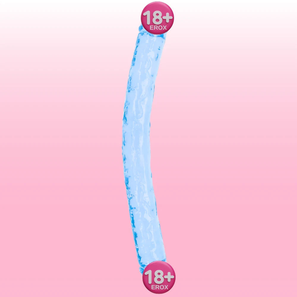 Erox Double Ended Jelly Dildo 30 cm Çift Taraflı Jel Penis-Blue
