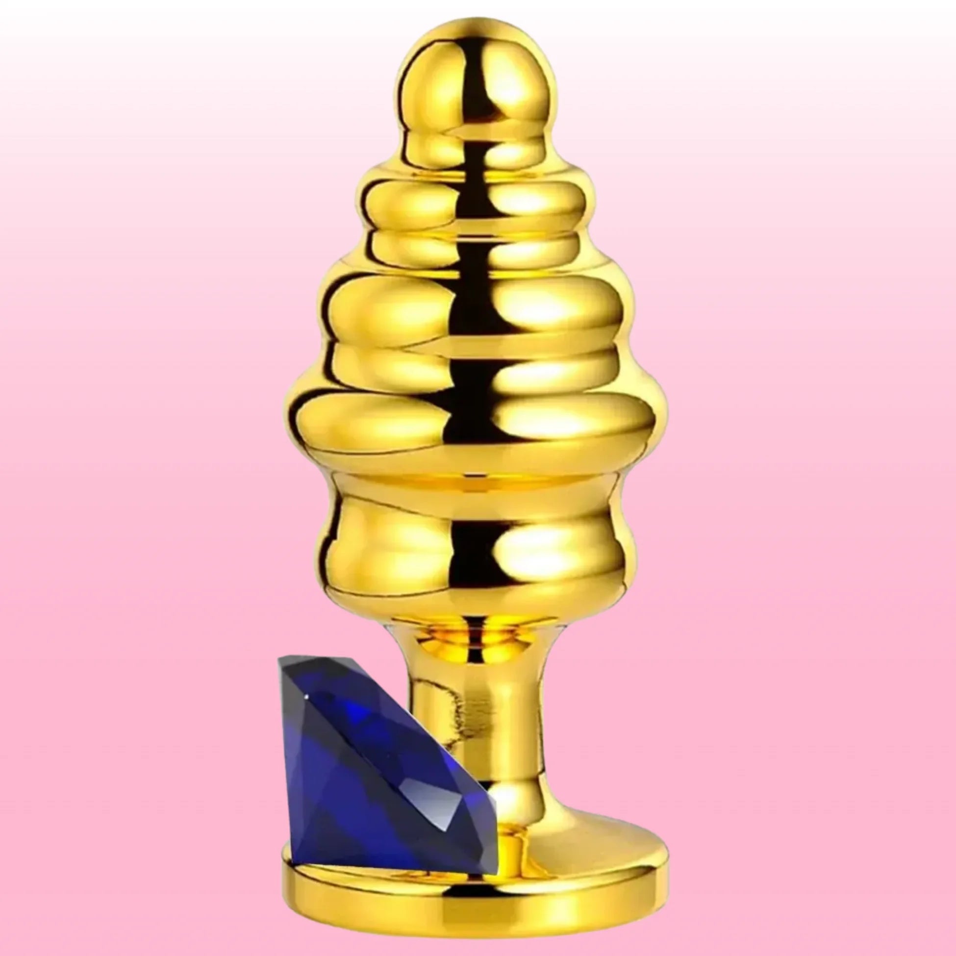 Erox The Anal Play Gold Ribbed Mavi Taşlı Boğumlu Metal Anal Plug-Small