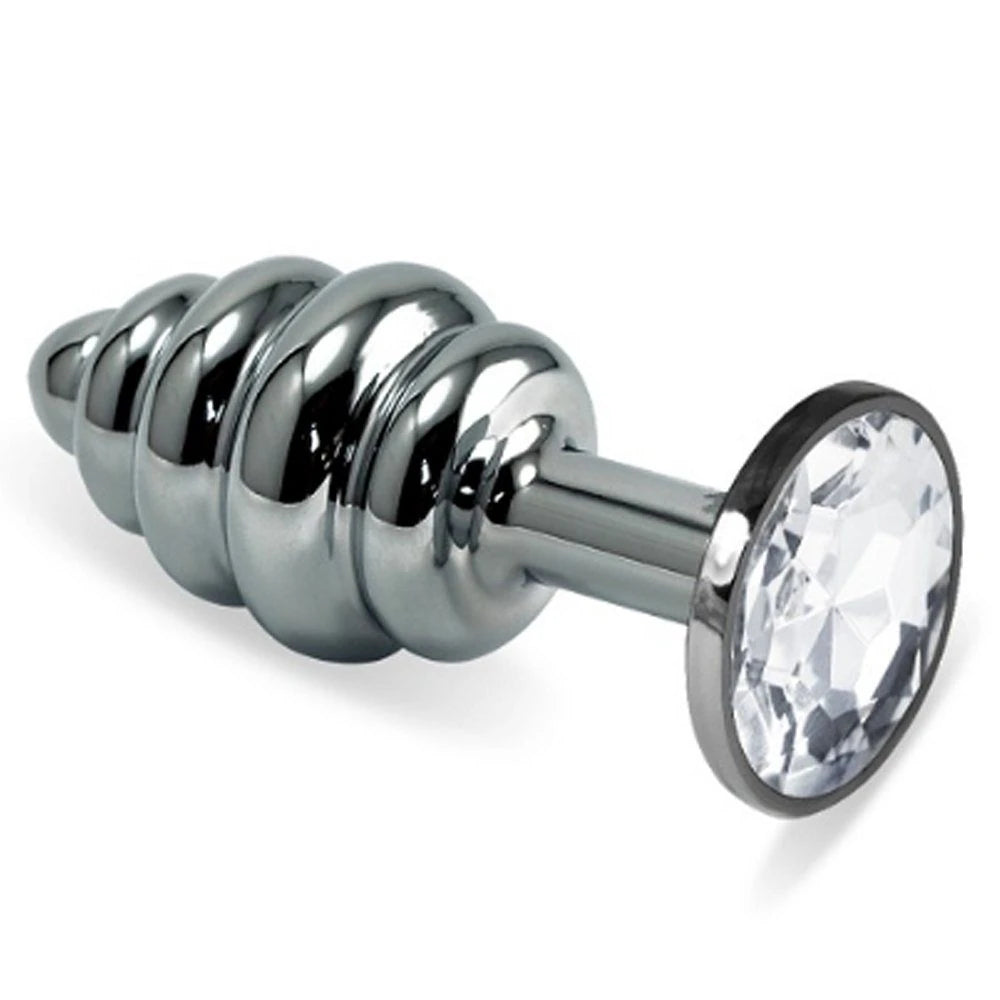 Frowzer Silver Small Beyaz Taşlı Boğumlu Anal Alıştırıcı Metal Plug