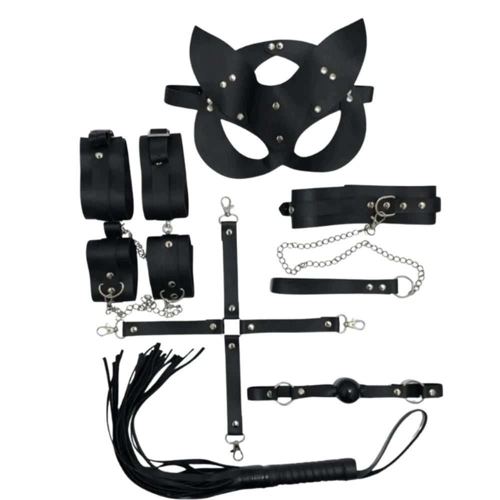 The Fetish 7 Pcs Policarbon Deri Fetiş Set-Siyah
